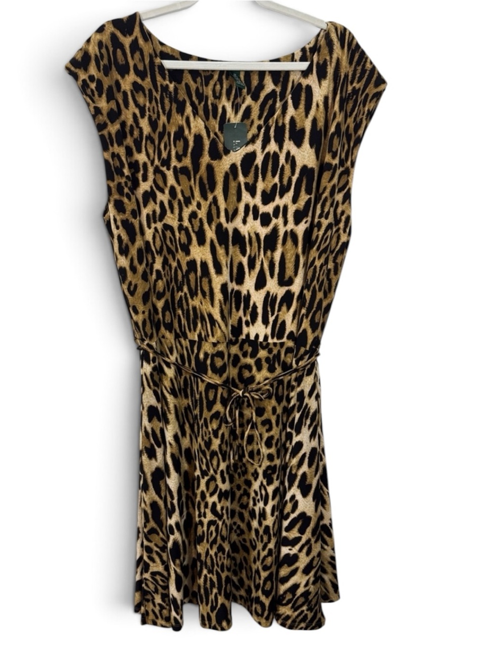 Lauren Ralph Lauren Plus Size Leopard Print Tie-Waist Dress in Black & Browns